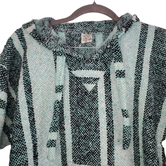 Sandy Made in Mexico Hooded Sweatshirt Teal and Black Sz. M - Picture 4 of 8